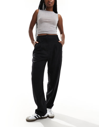 ASOS DESIGN tab detail straight leg tailored trouser in black