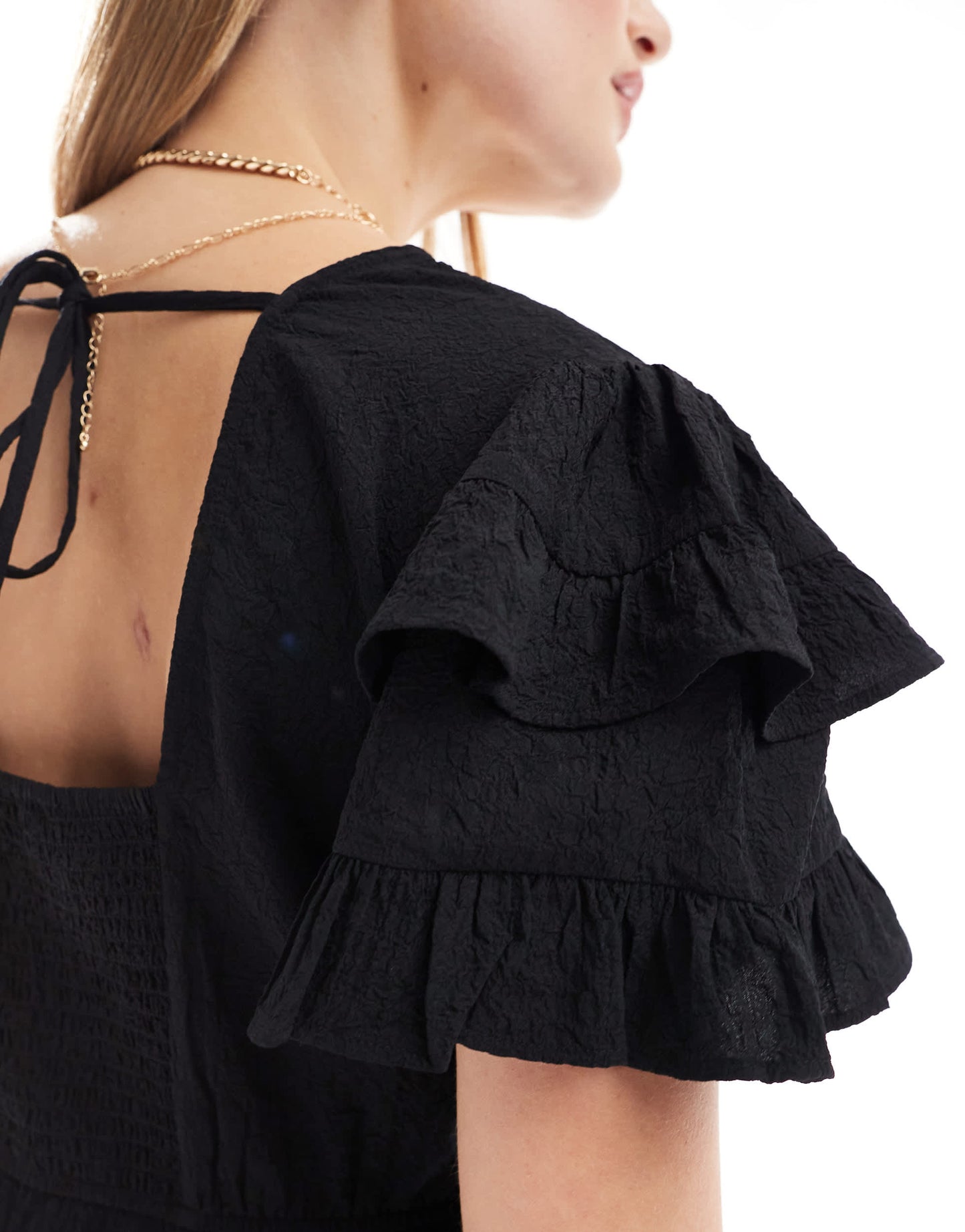 Wednesday's Girl short sleeve wrap detail mini dress in black