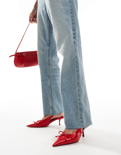 ASOS DESIGN Sriracha bow slingback mid heeled shoes in red