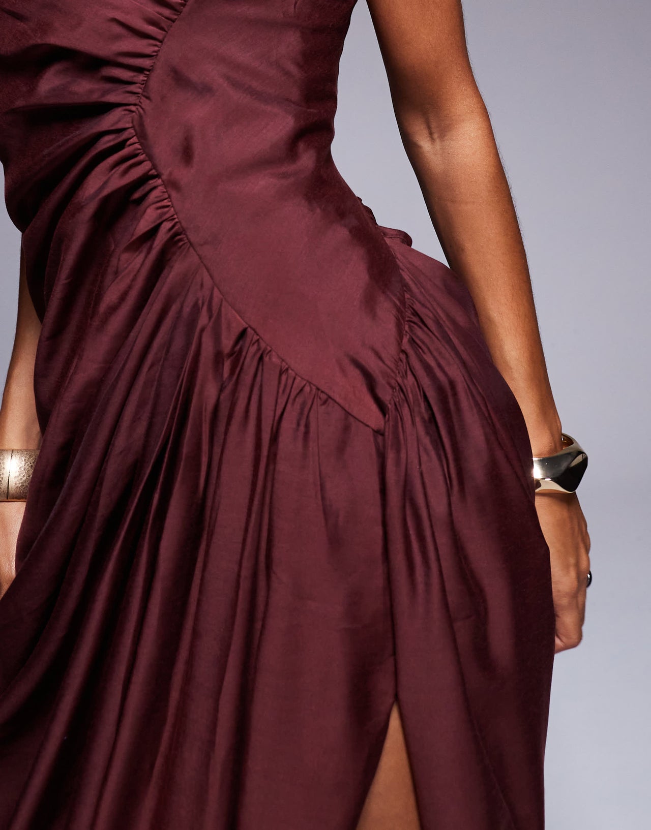 ASOS DESIGN bandeau draped  maxi dress in burgandy