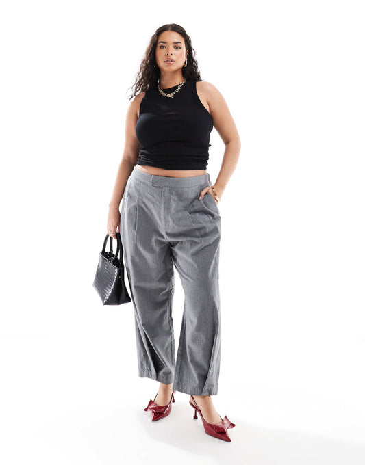 ASOS DESIGN Curve flannel barrel leg trousers in grey