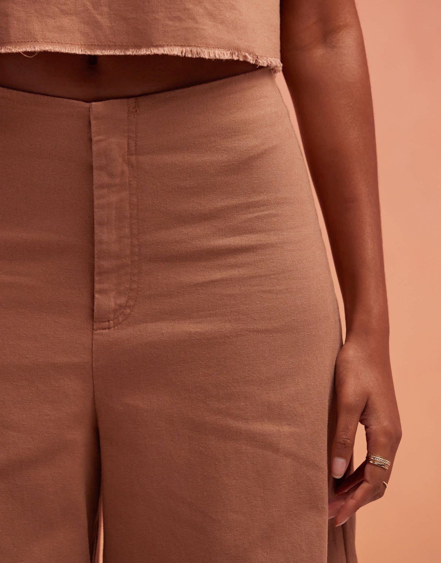 ASOS DESIGN raw edge trouser with linen co-ord in mocha