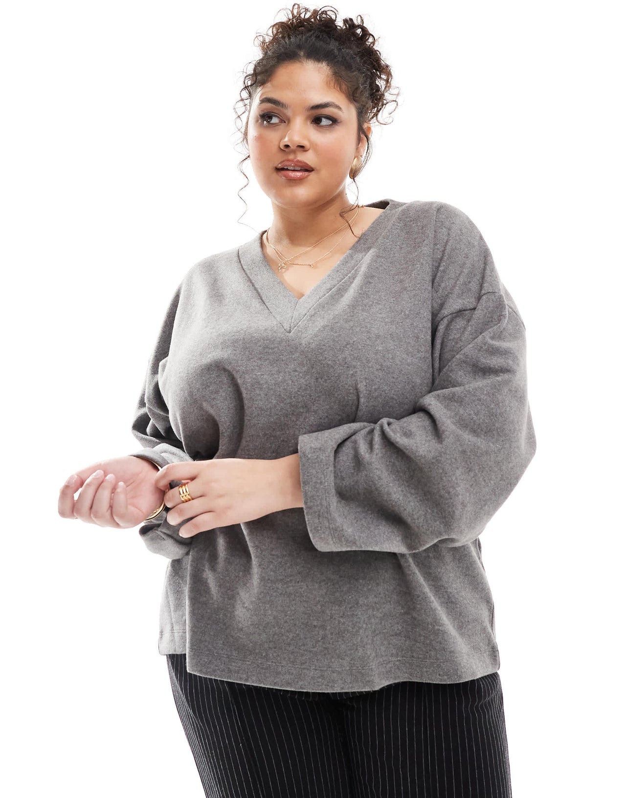 ASOS DESIGN Curve supersoft oversized V neck jumper in charcoal