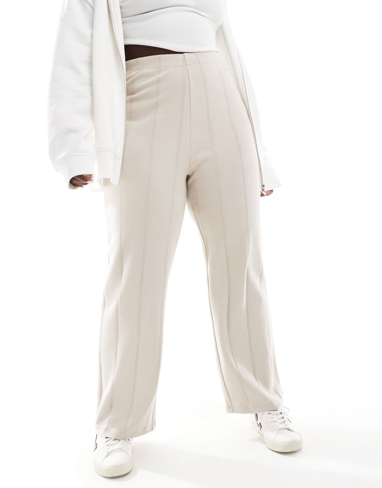 ASOS DESIGN Curve supersoft wide rib jogger in warm cream