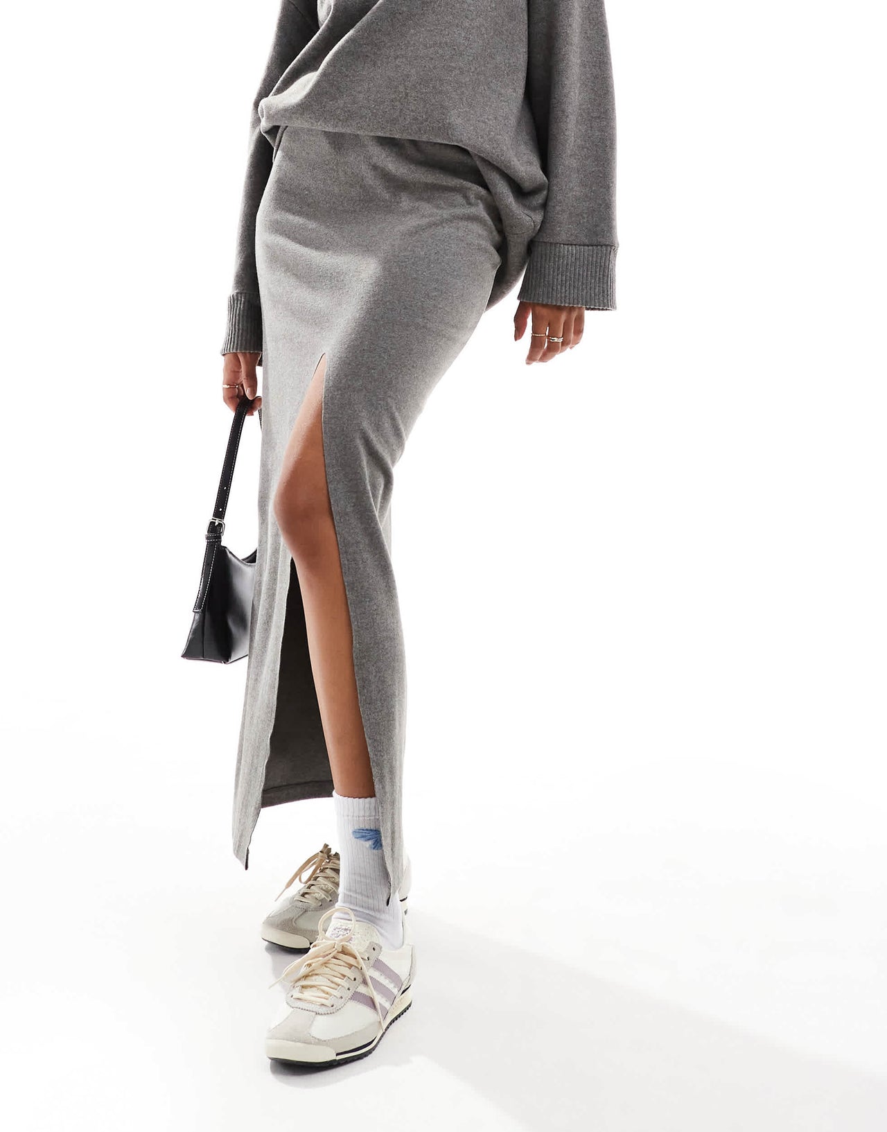 ASOS DESIGN supersoft split front maxi skirt in charcoal marl
