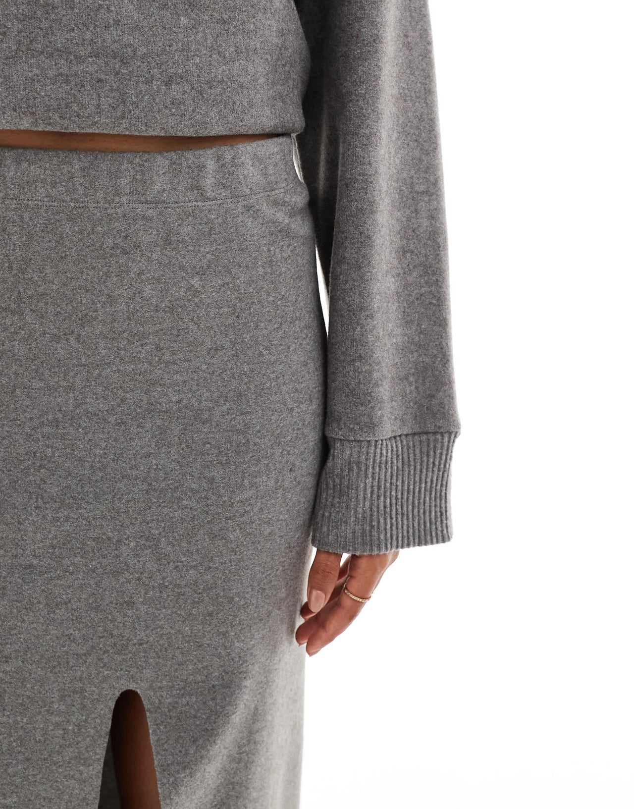 ASOS DESIGN supersoft split front maxi skirt in charcoal marl