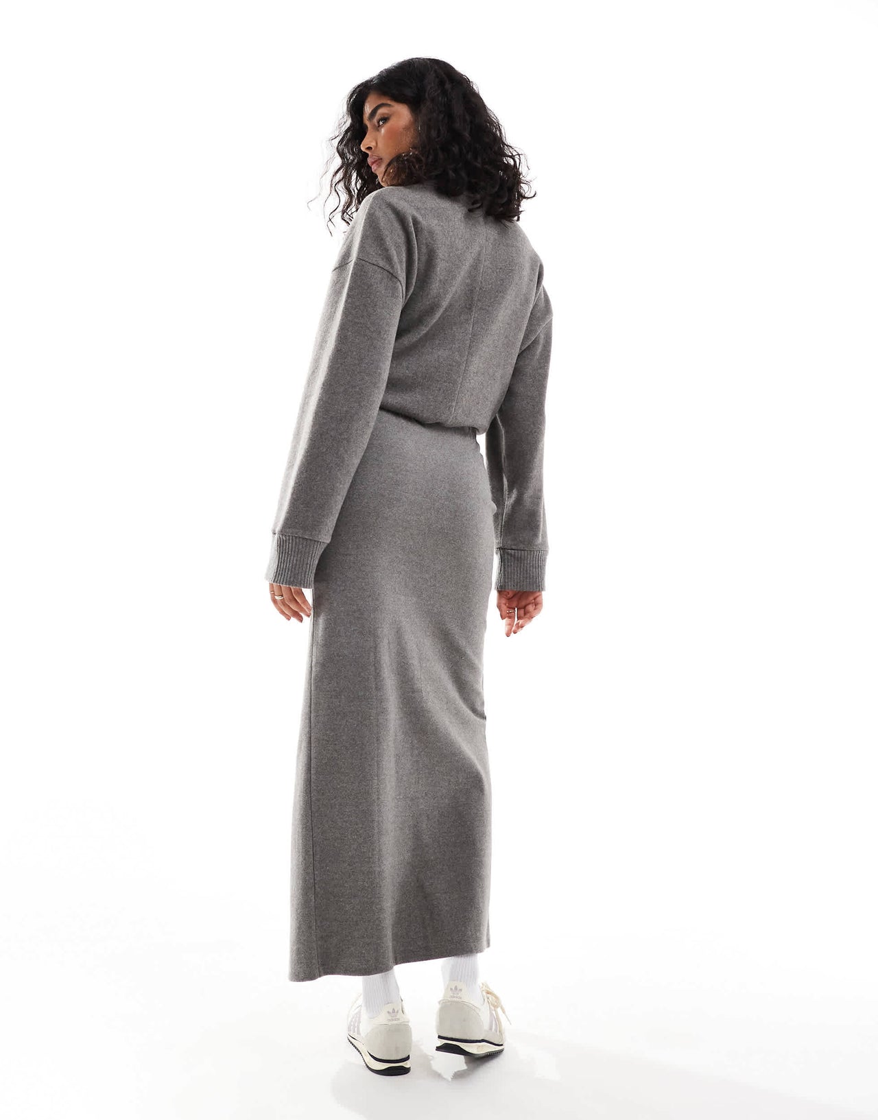 ASOS DESIGN supersoft split front maxi skirt in charcoal marl