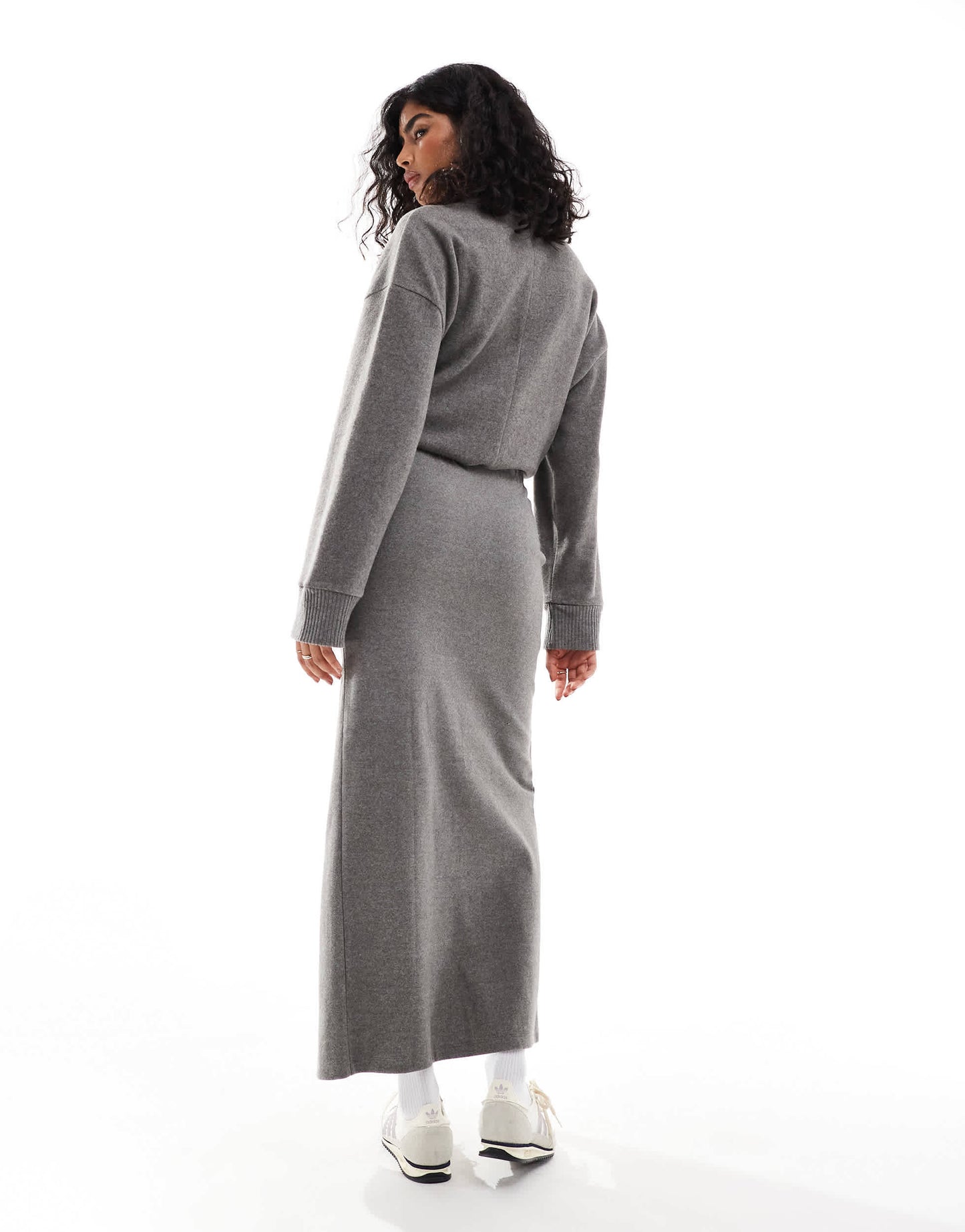 ASOS DESIGN supersoft split front maxi skirt in charcoal marl