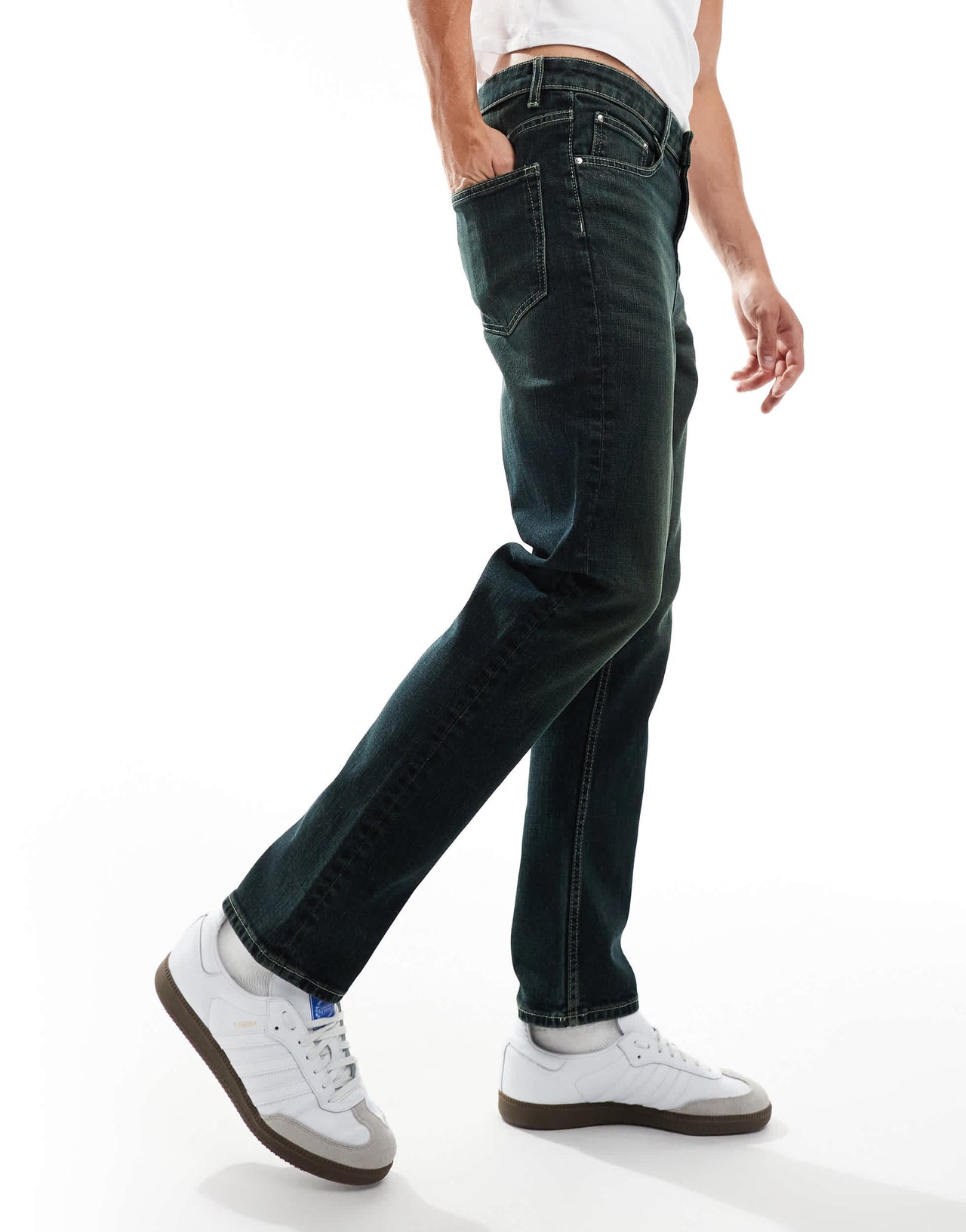 ASOS DESIGN slim jeans in washed black with green tint