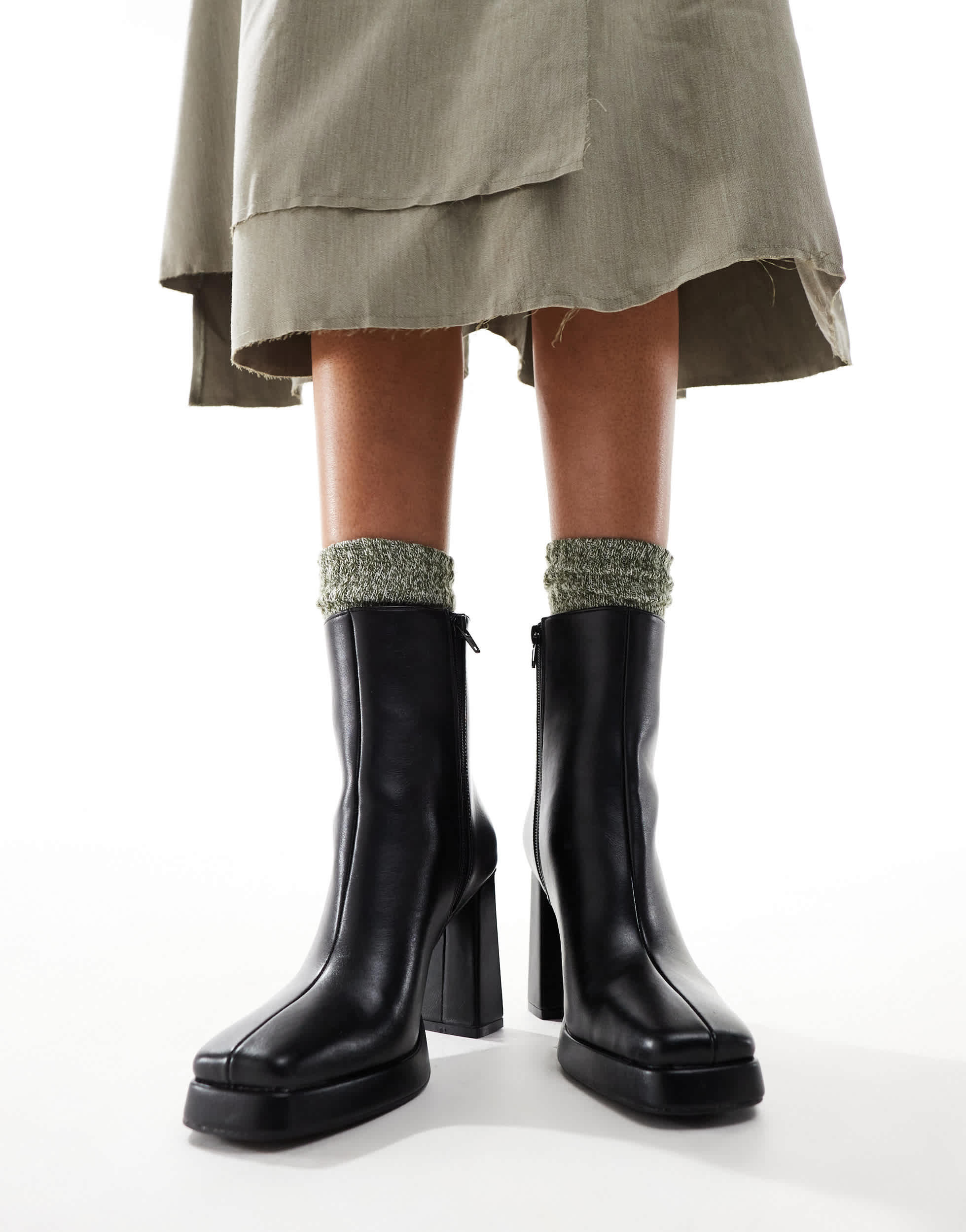 Public Desire Patty2 square toe platform heeled ankle boots in black