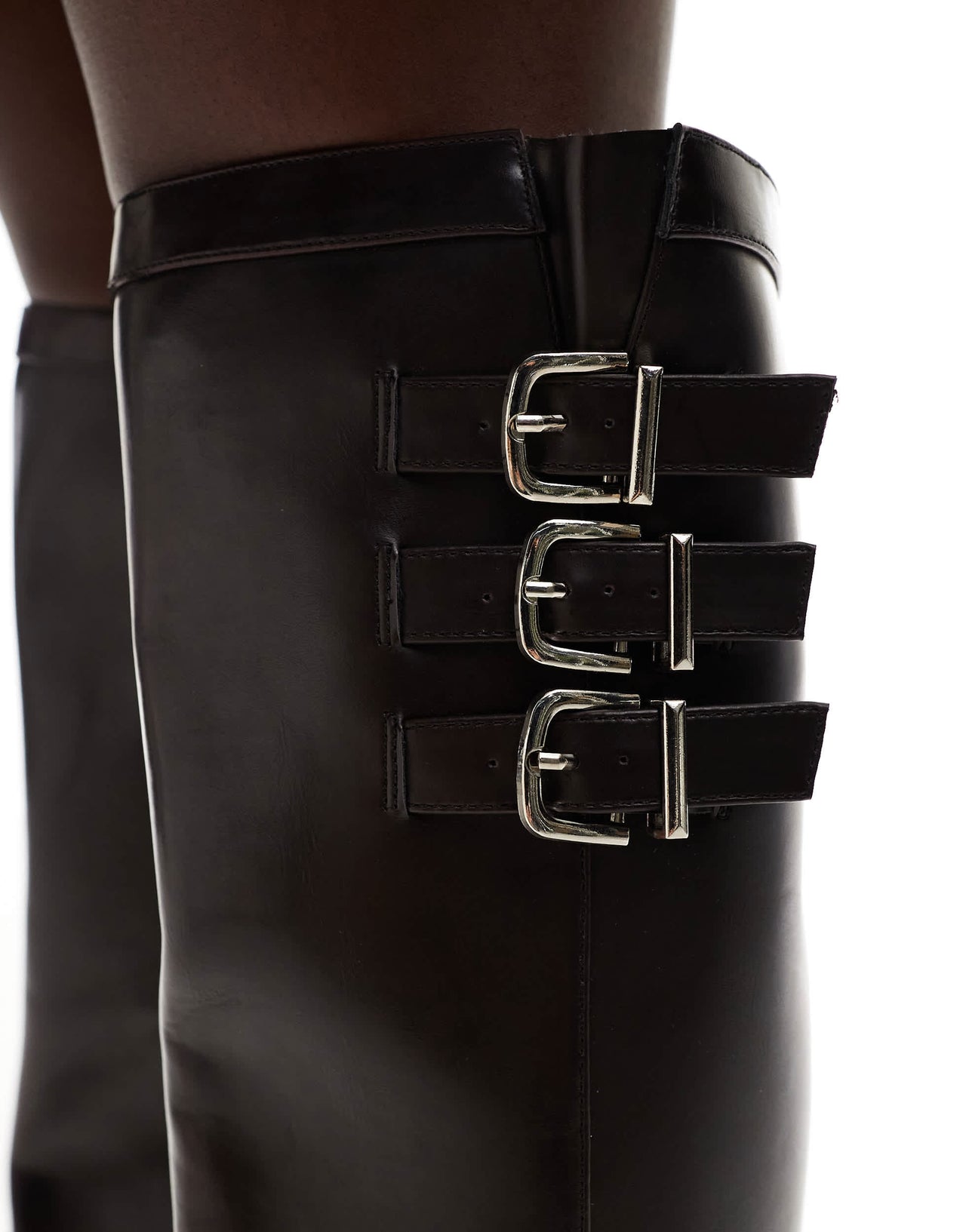 Public Desire Sagitarrius flat over the knee harness boots in burgundy
