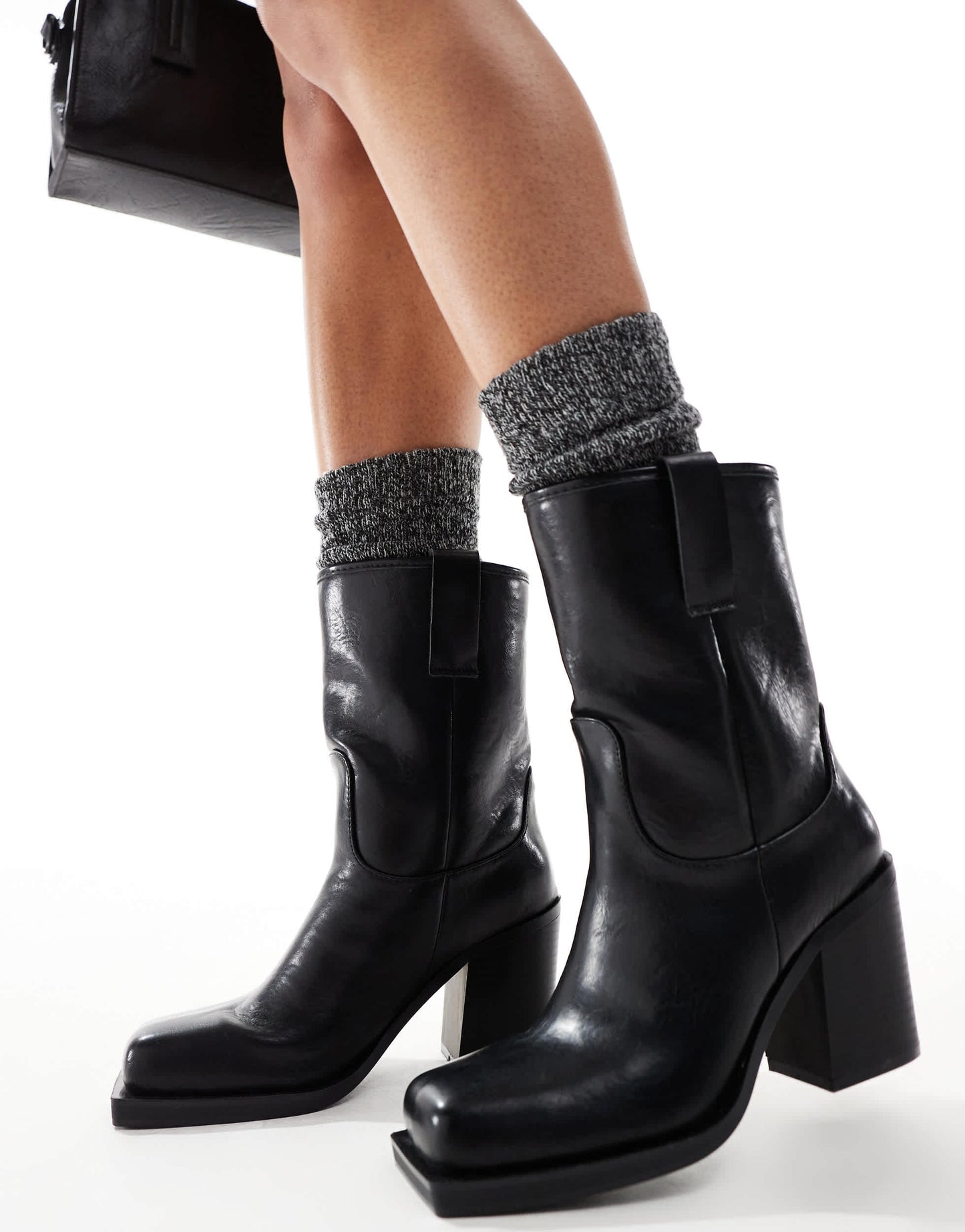 Public Desire Loki sqaure toe heeled ankle boots in black