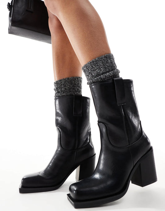 Public Desire Loki sqaure toe heeled ankle boots in black