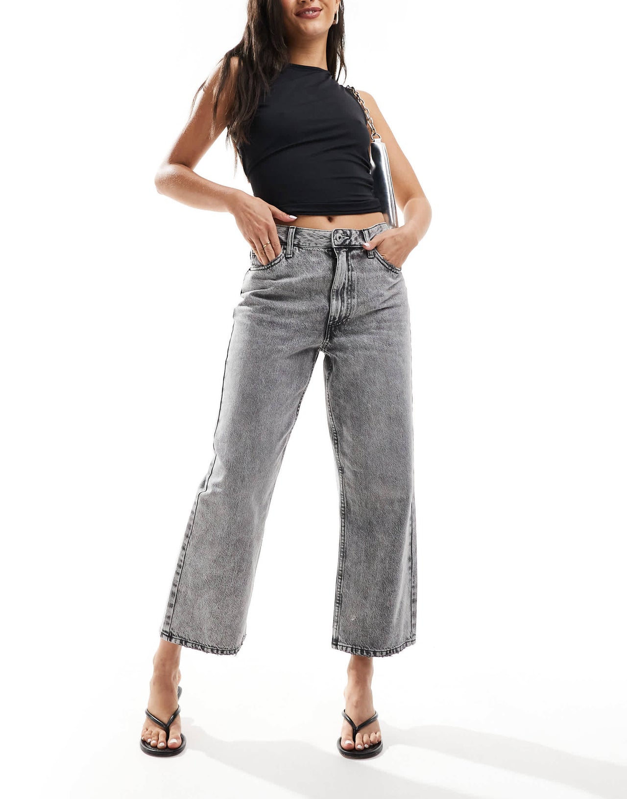 River Island straight crop jean in dark grey