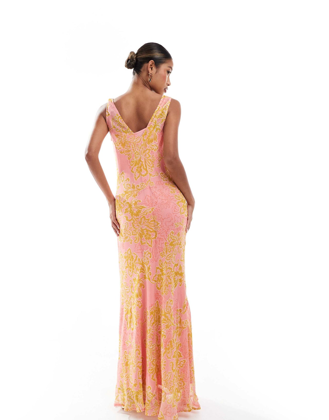 River Island cowl neck floral maxi dress in bright pink