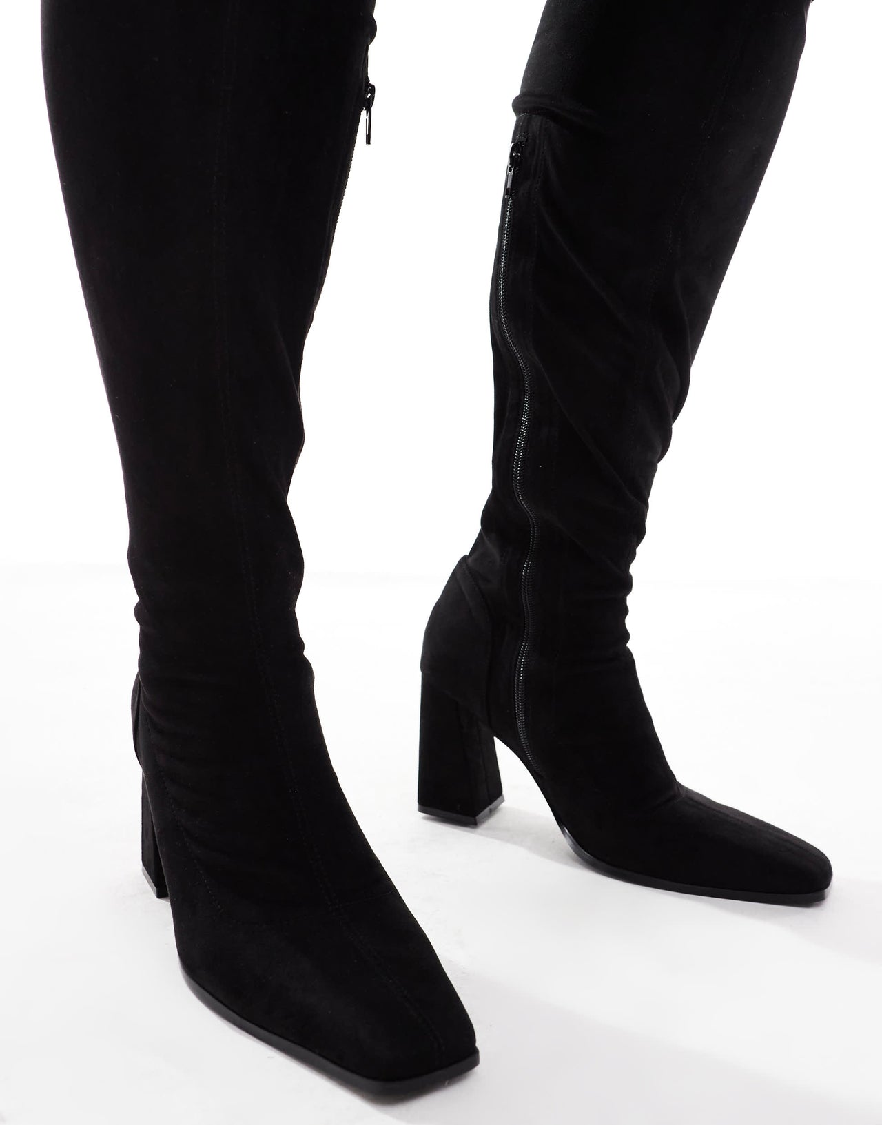 ASOS DESIGN Curve Keely block-heeled over the knee boots in black micro