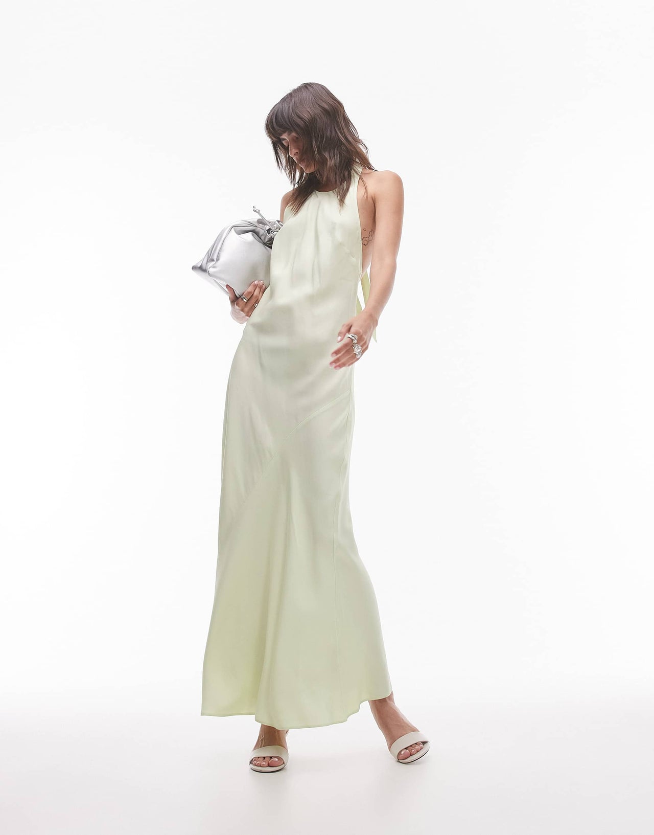 Topshop relaxed halterneck maxi dress in lime