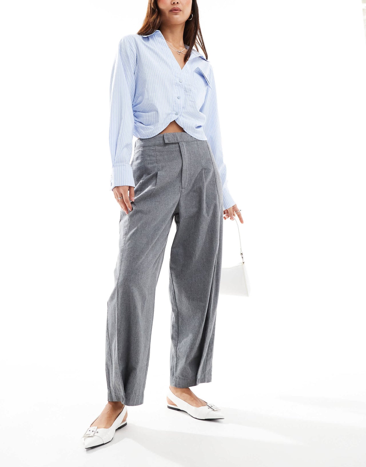 ASOS DESIGN flannel barrel leg trousers in grey
