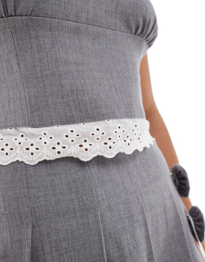 Reclaimed Vintage tailored cami top with lace trim in grey