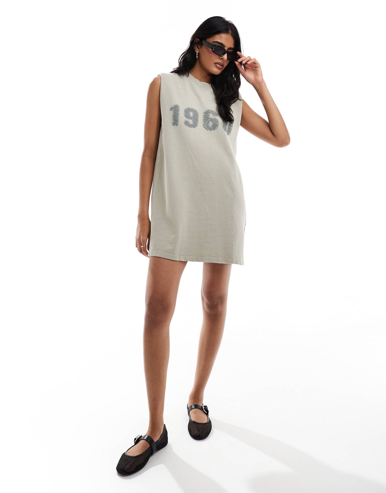 ASOS DESIGN 1960 washed shoulder pad mini sweat dress in washed khaki