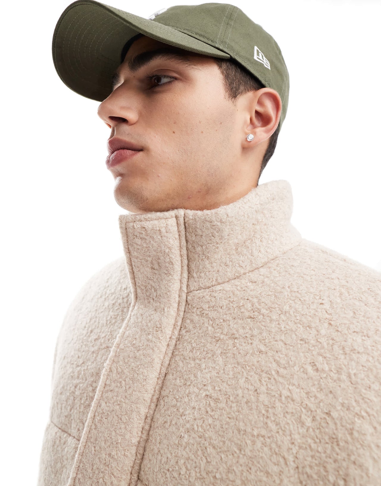 ASOS DESIGN textured wool puffer jacket in ecru