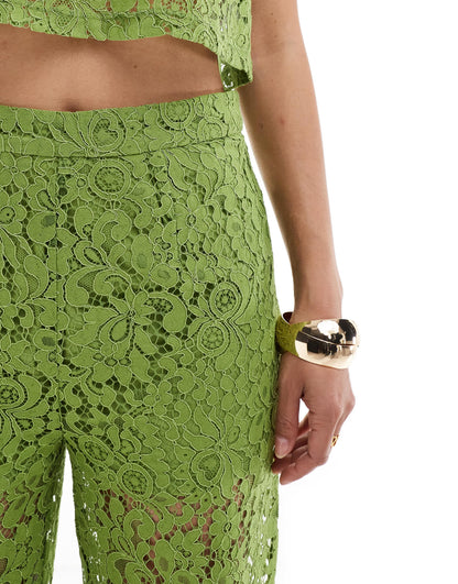Object wide leg lace trouser co-ord in green