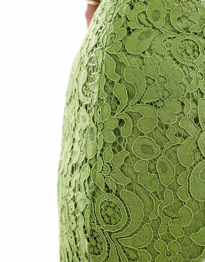 Object wide leg lace trouser co-ord in green