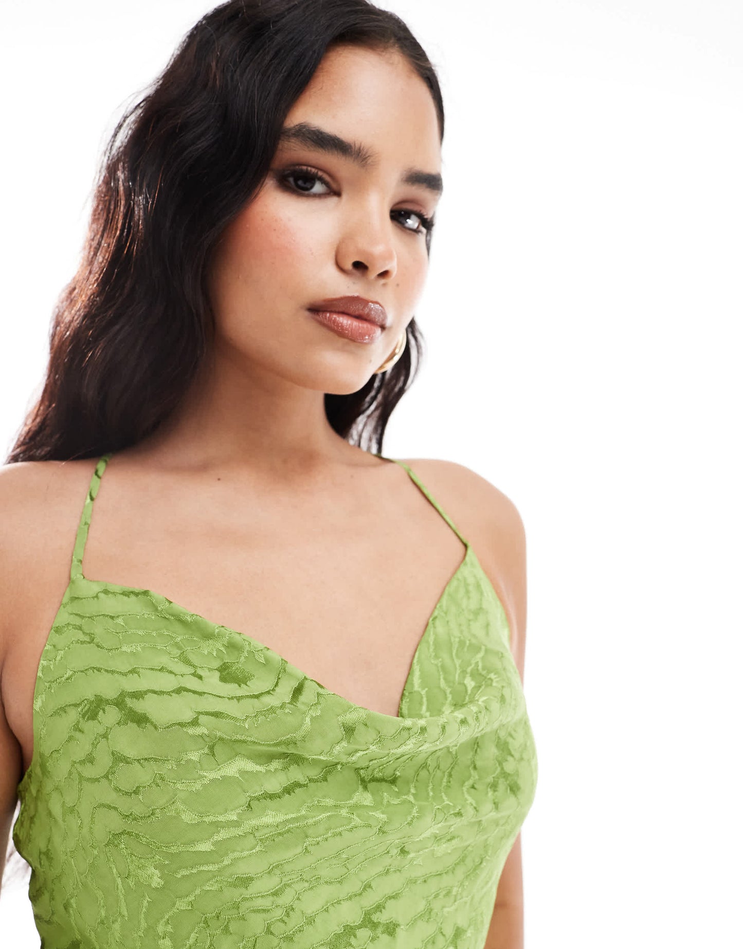 Object jacquard midi slip dress in green