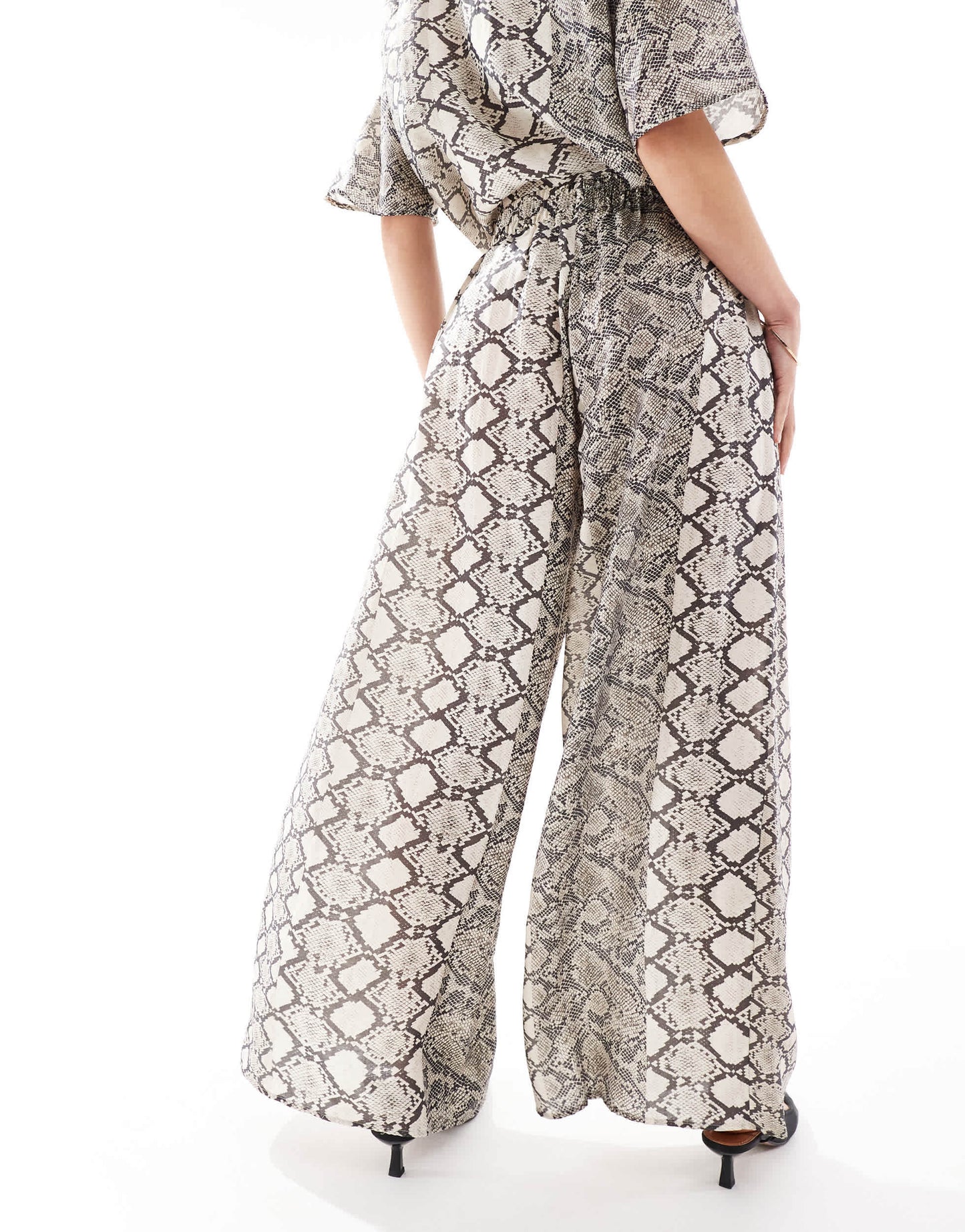 Object wide leg fluid trouser co-ord in snake print