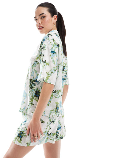 Object oversized shirt co-ord in ocean marble print