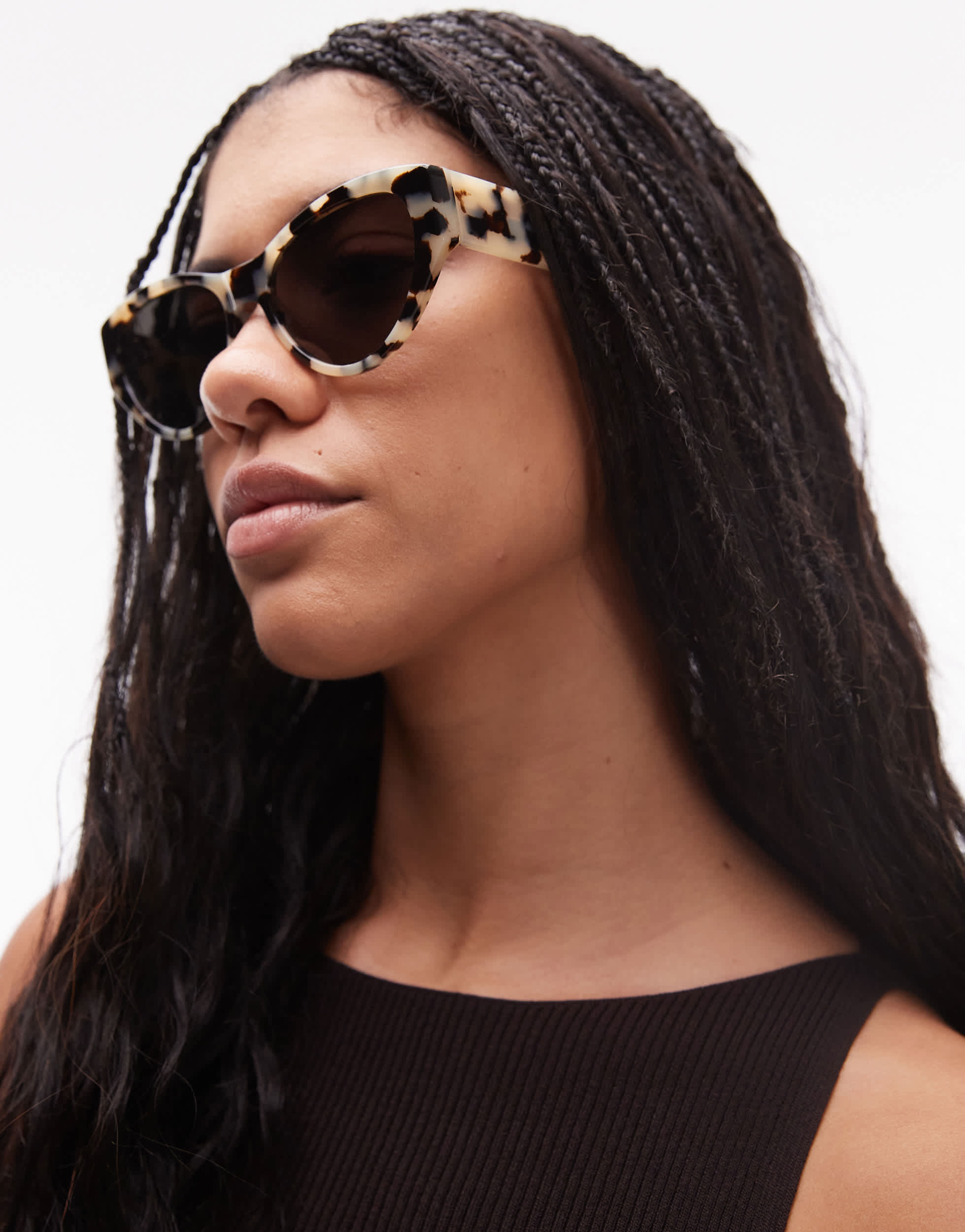 & Other Stories premium round cat eye sunglasses in light tortoise shell
