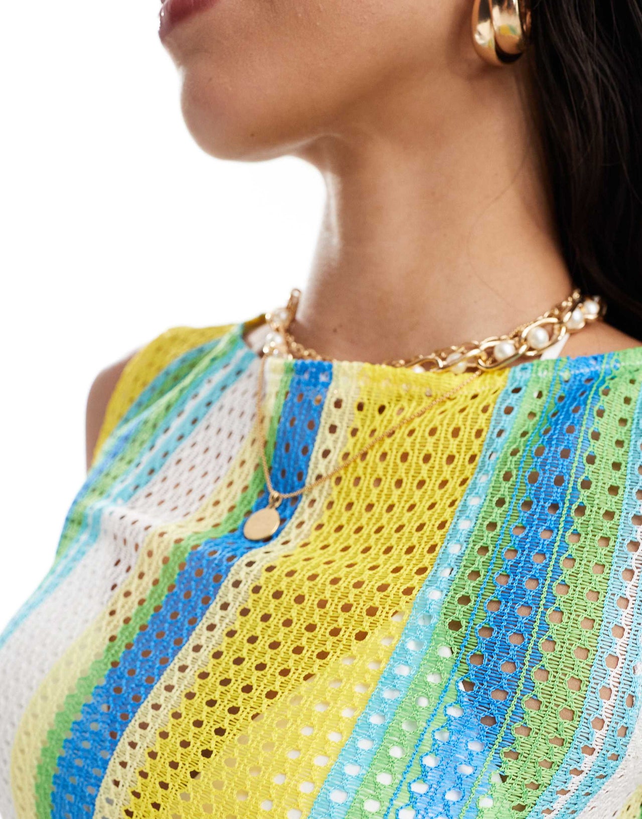 Extro & Vert crochet longline tank co-ord in multi stripe