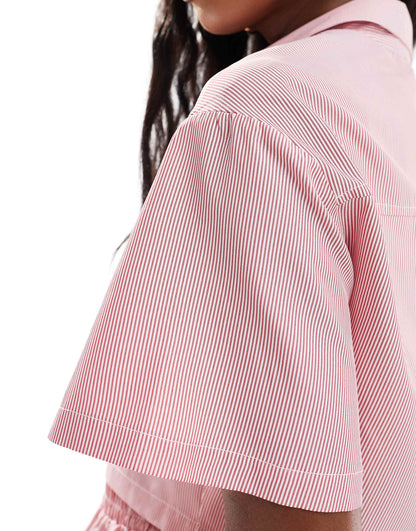 Extro & Vert pinstripe shirt co-ord in red