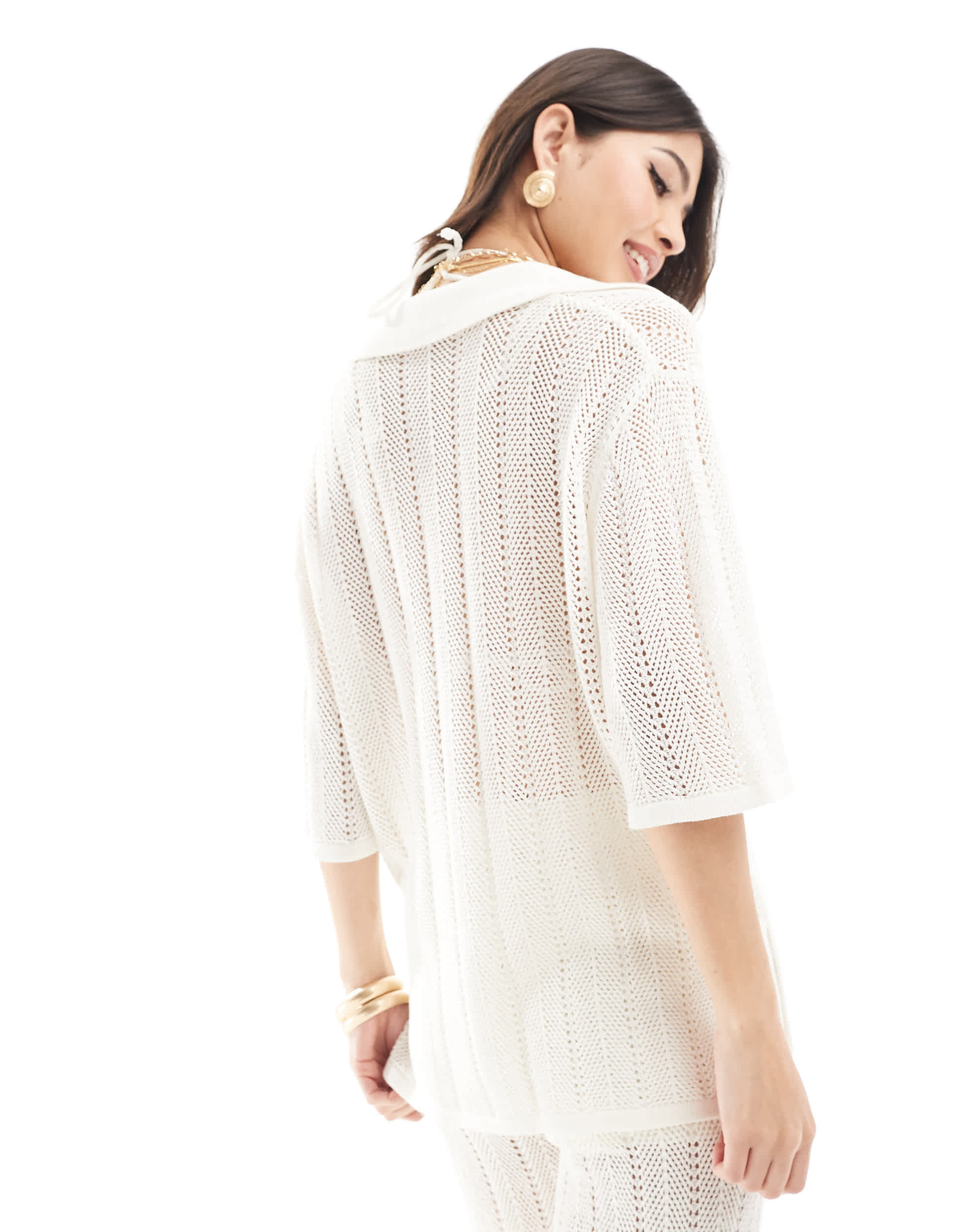 & Other Stories co-ord  crochet knitted shirt in white