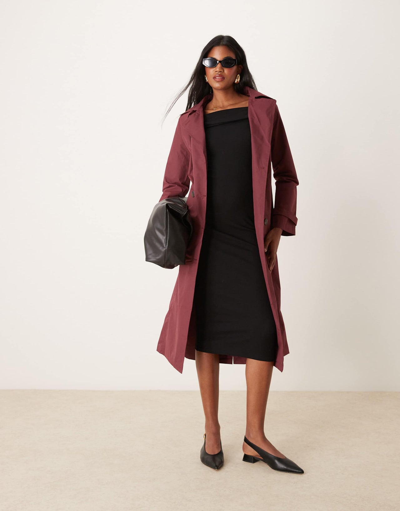 Miss Selfridge long sleeve bardot maxi dress in black