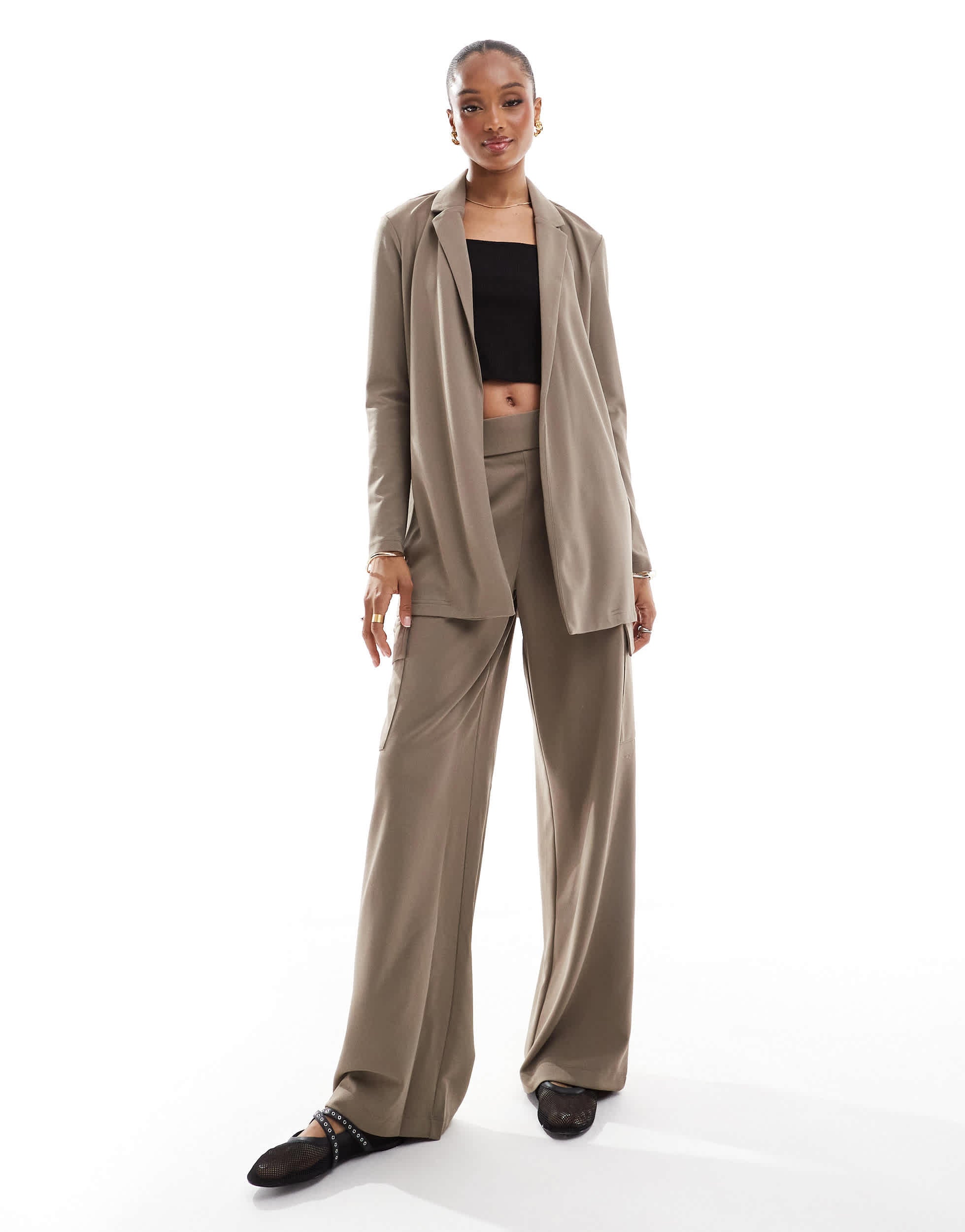 JDY Tall side pocket cargo trousers co-ord in brown