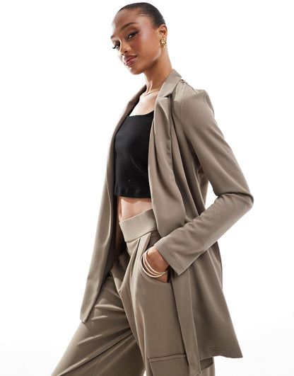 JDY Tall slouchy blazer co-ord in brown