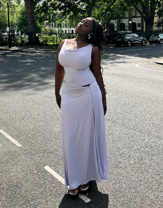 Labelrail x Sumbo Owoyele wrap detail slinky midaxi skirt co-ord in lilac