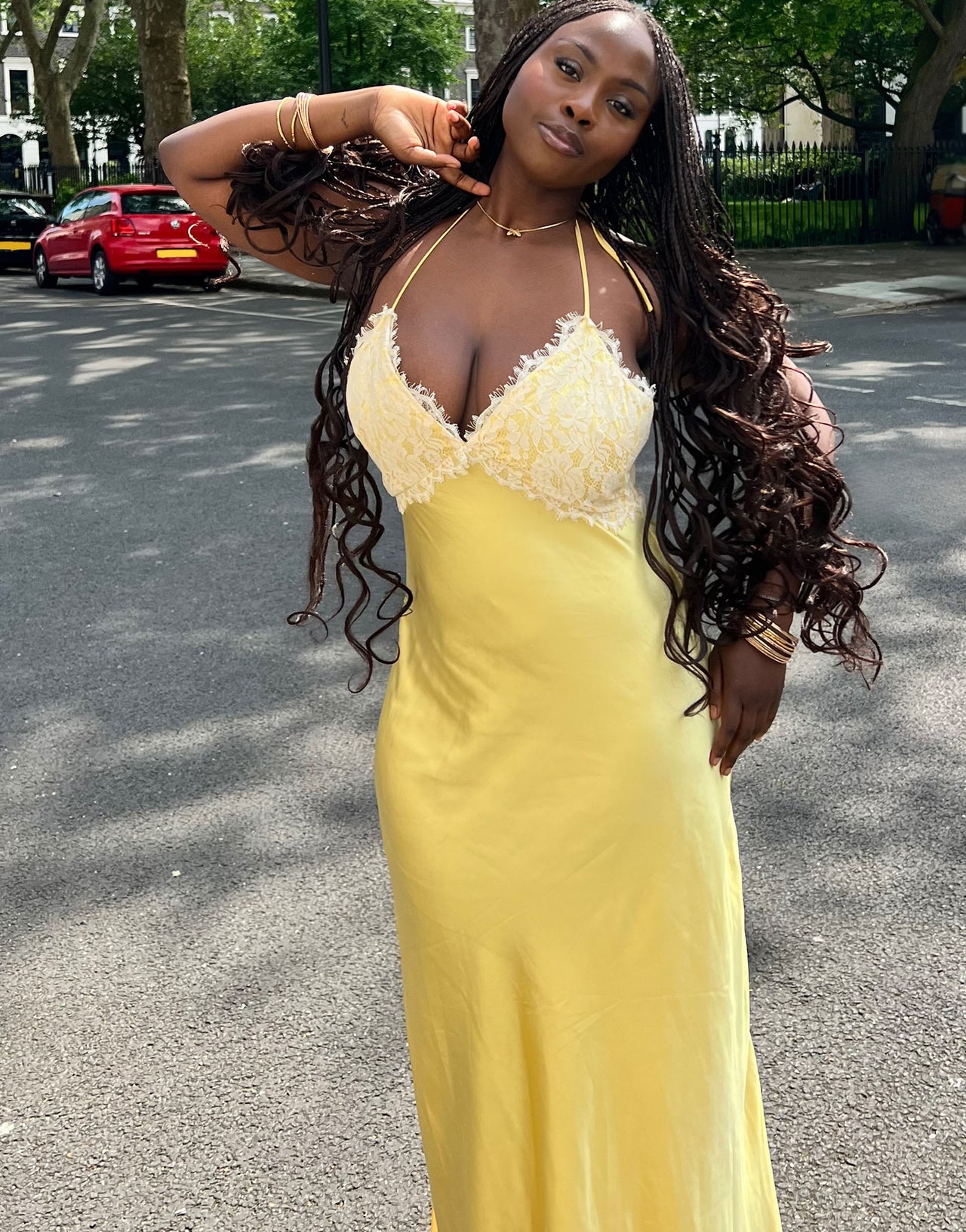 Labelrail x Sumbo Owoyele lace detail camisole satin maxi dress in yellow
