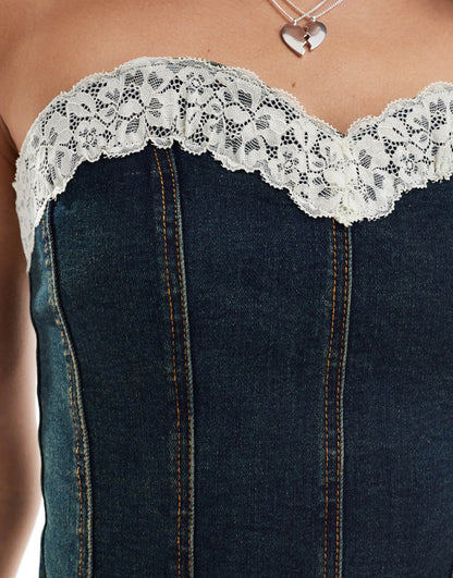Labelrail x Sumbo Owoyele denim lace edge corset top in indigo