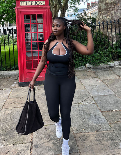 Labelrail x Sumbo Owoyele slinky keyhole detail halter top in black