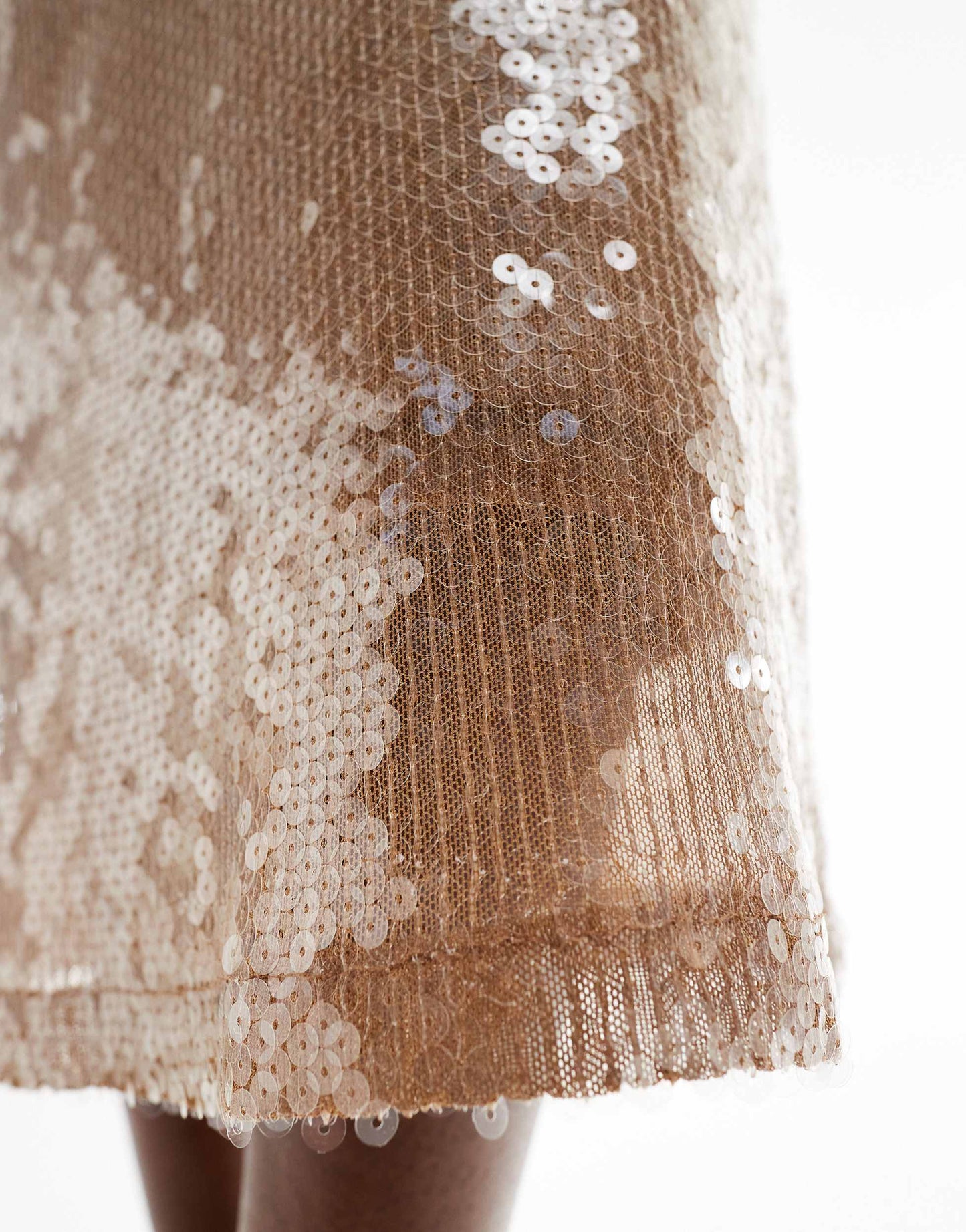 Bardot sequin midi skirt is cream glazed sequin