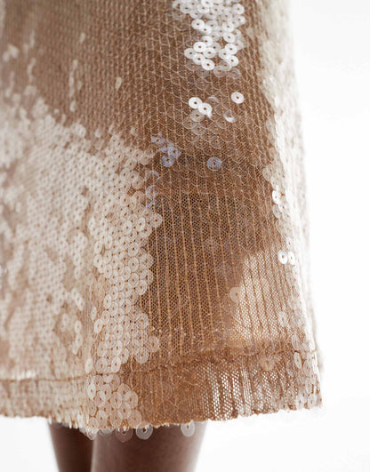 Bardot sequin midi skirt is cream glazed sequin