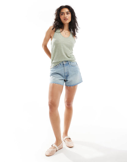 Miss Selfridge macrame back detail vest in sage