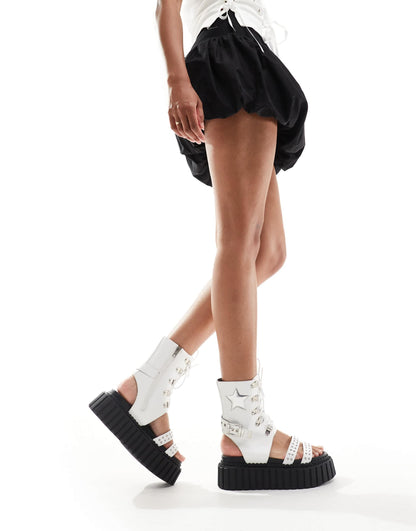 Lamoda Haunting Lace up Sandal with Star in White