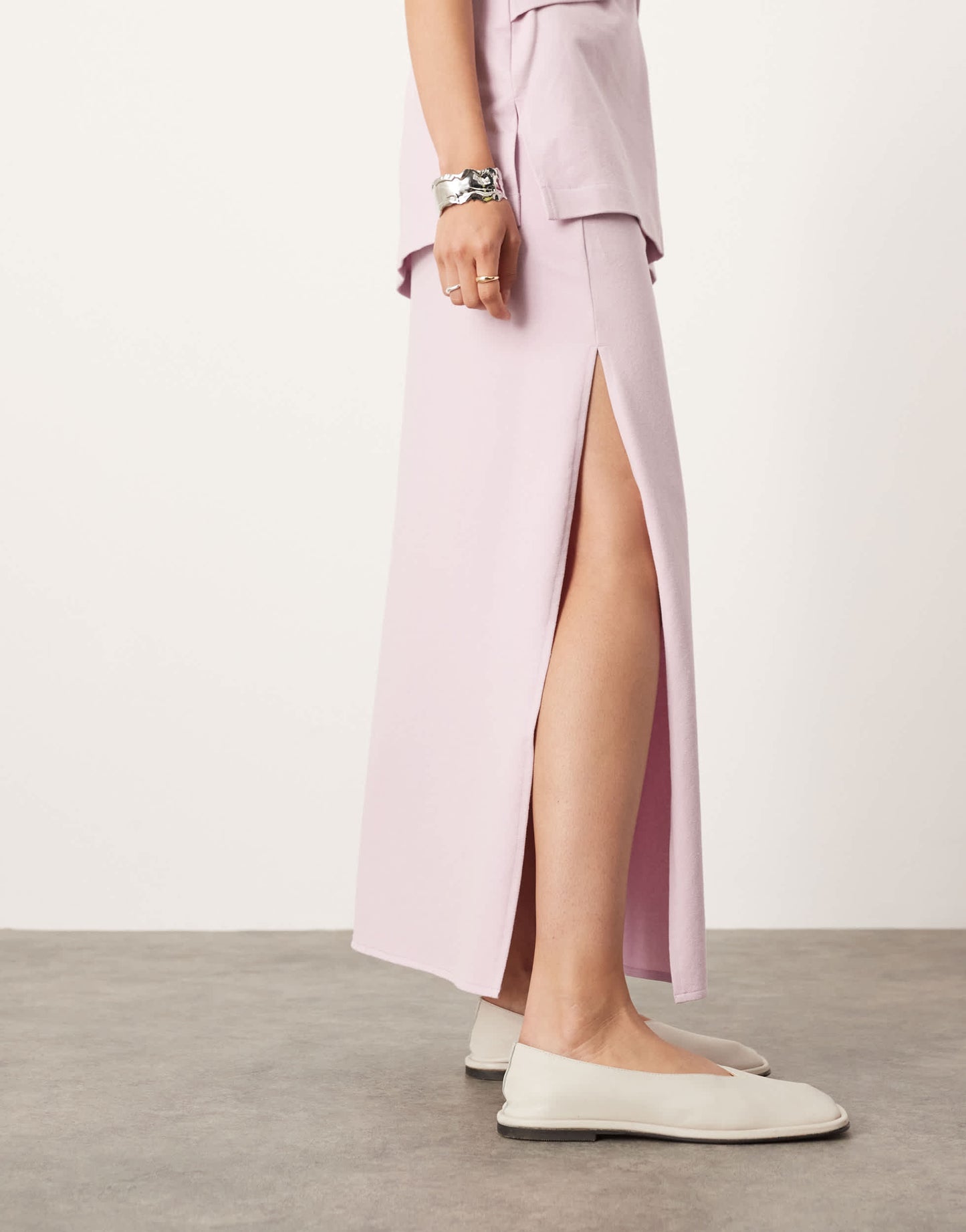 ASOS EDITION premium textured jersey maxi skirt co-ord with side split in lilac