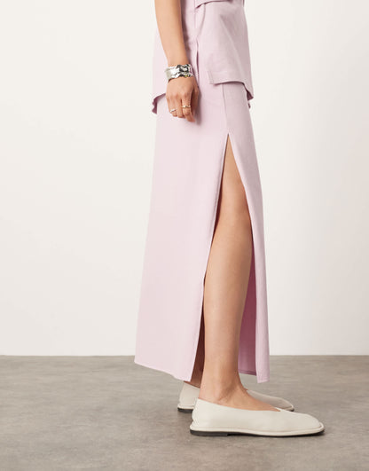 ASOS EDITION premium textured jersey maxi skirt co-ord with side split in lilac