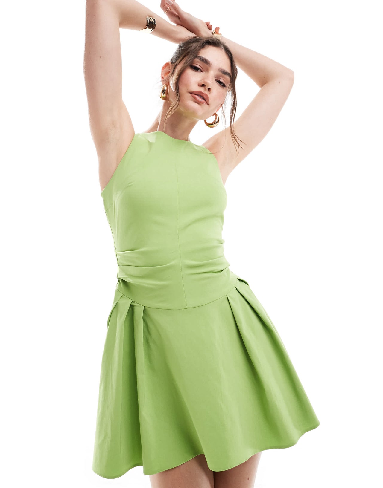 ASOS DESIGN bengaline fit and flare mini dress in pistachio