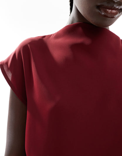 ASOS DESIGN slinky drape midi dress in wine