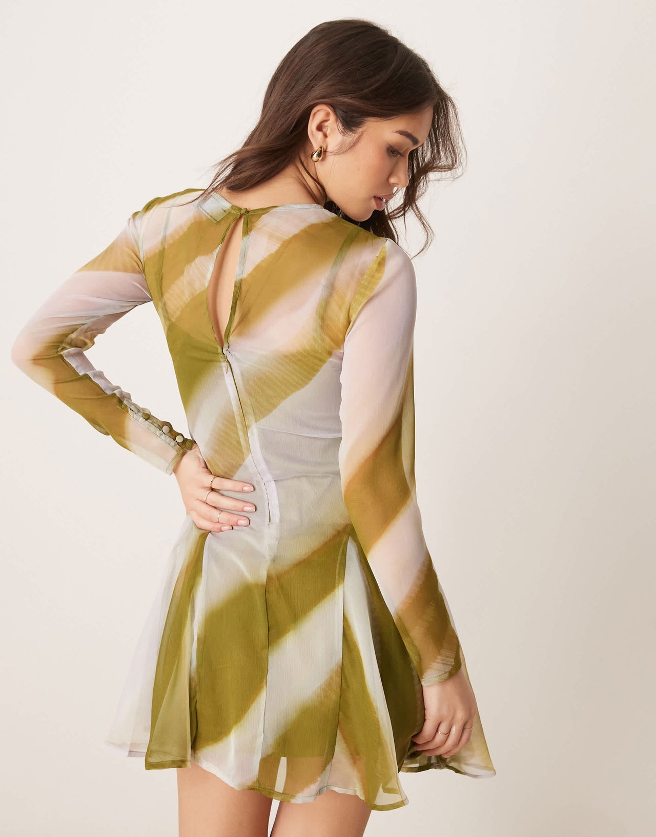 ASOS DESIGN sheer chiffon tent mini dress in green stripe